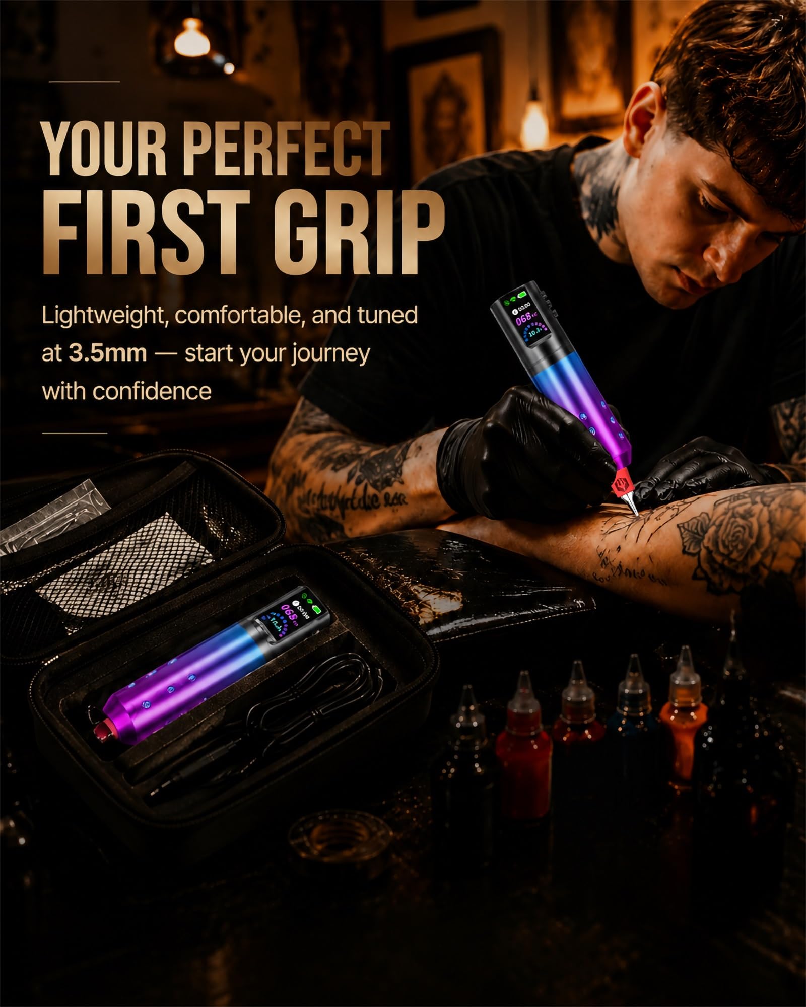POSEIDON Wireless Rotary Tattoo Machine Kit with 20 Tattoo